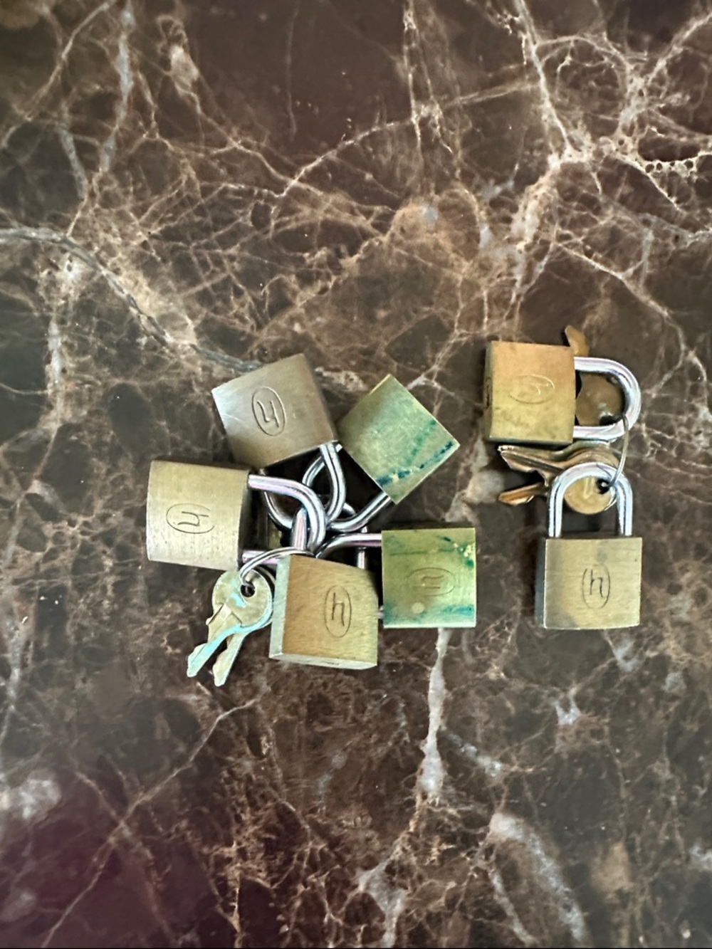 Hartmann 7 Small Brass Padlocks with Keys - Multiple Pieces